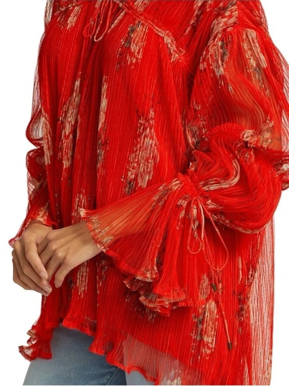 Free People Dahlia Bell Sleeve Printed Tunic S